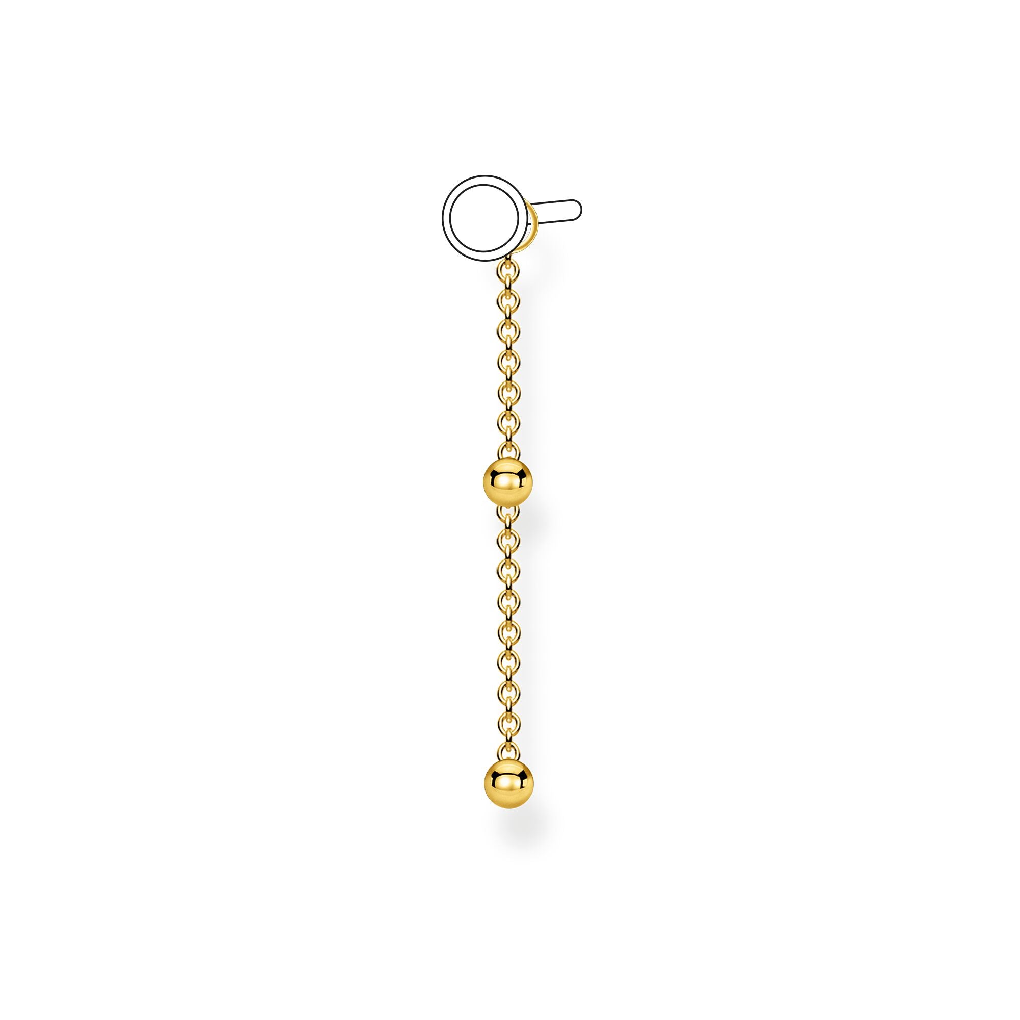 Thomas Sabo, Sterling Silver, Yellow Gold Plated, Two Dots, Chain, Dangle, Single Earring Pendant, Ottawa