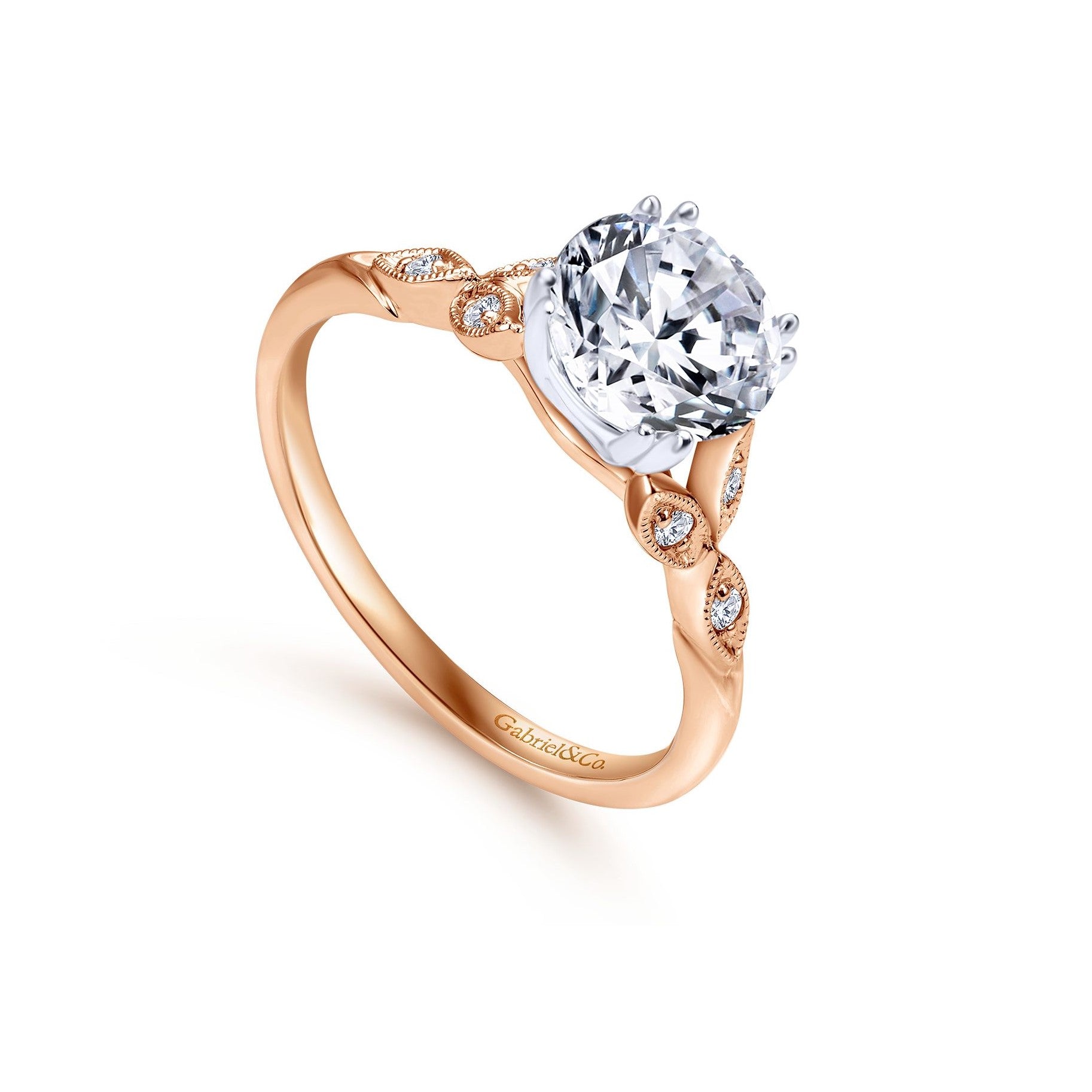 Gabriel & Co. 14K Rose Gold Vintage Inspired Diamond Engagement Ring