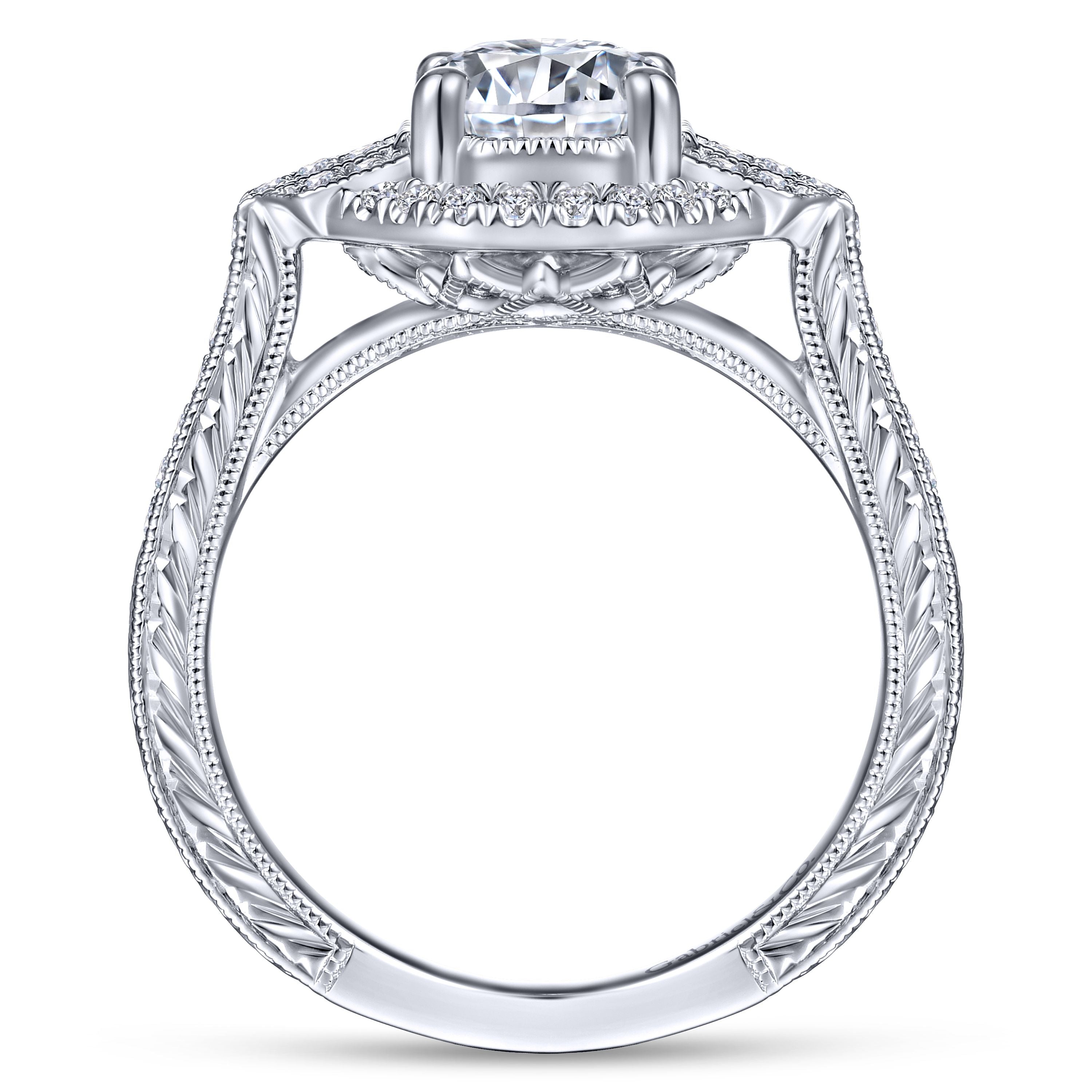Gabriel & Co. 14k White Gold Round Straight Diamond Vintage Style Ring