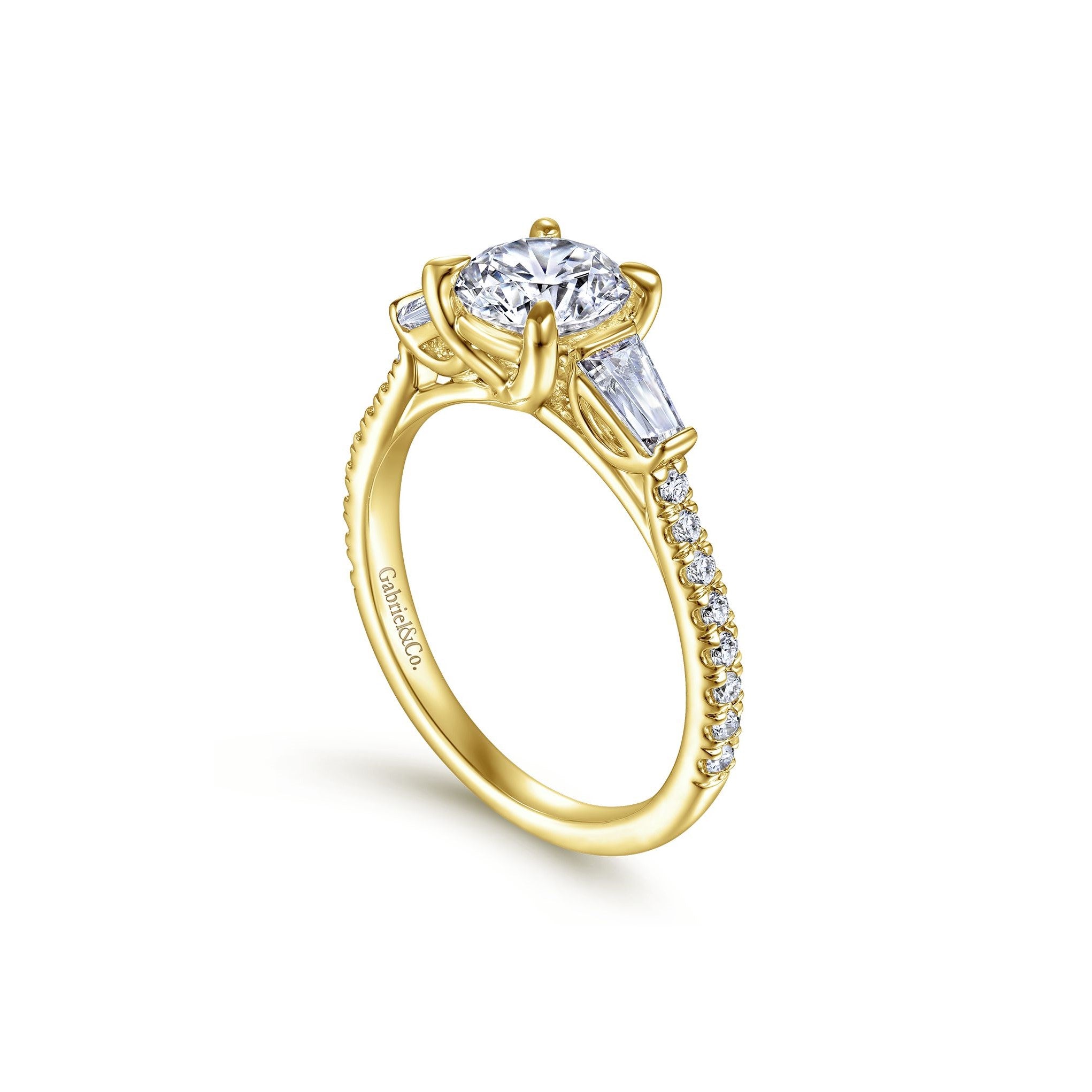 Gabriel & Co. 14k Yellow Gold Three Stone Diamond Engagement Ring