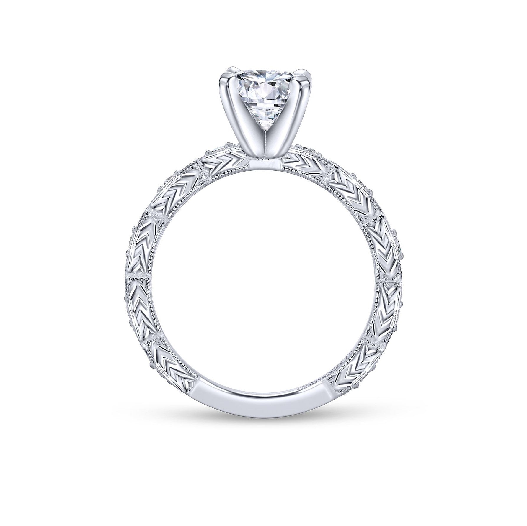 Gabriel & Co. Vintage Style With Milgrain Round Diamond Engagement Ring