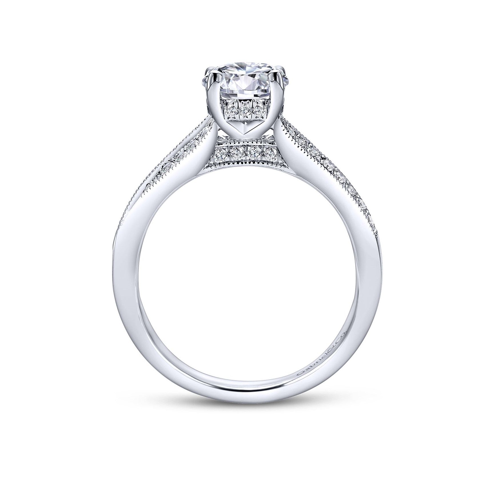 Gabriel & Co. 14K White Gold Pave Split Shank Round Diamond Engagement Ring