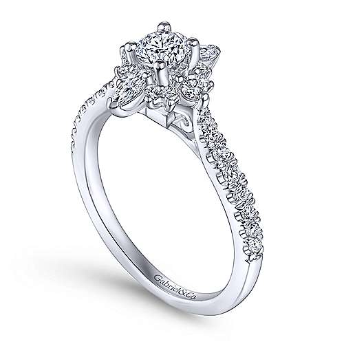 Gabriel & Co. 14K White Gold Floral Diamond Halo Engagement Ring