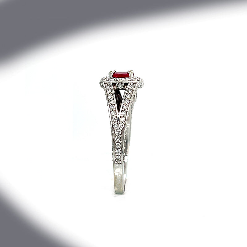 Estate 14K White Gold Ruby and Diamond Engagement Ring