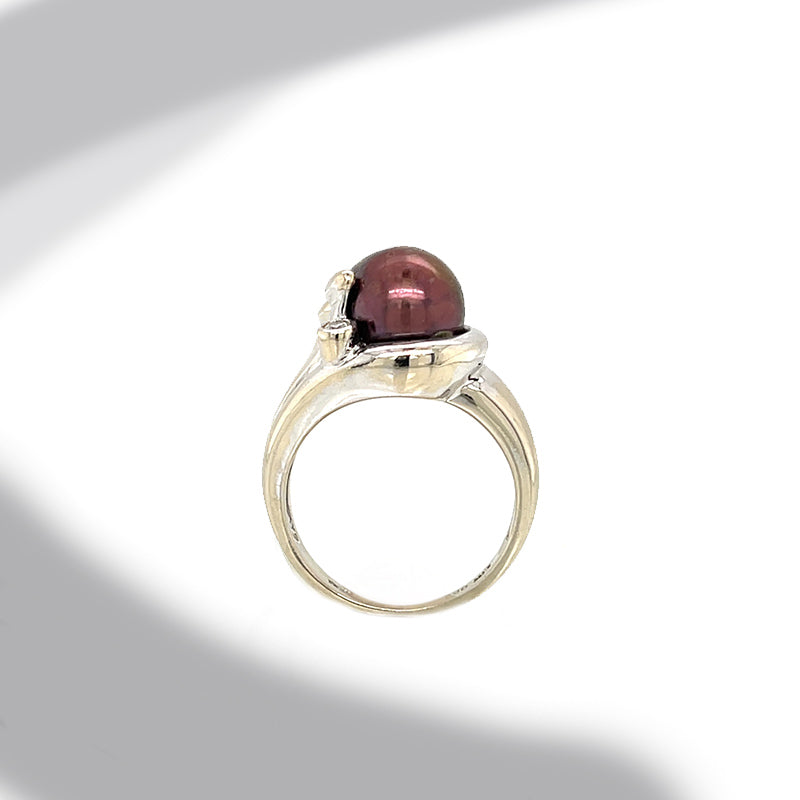 Estate 14K White Gold Plum Pearl And Diamond Ring