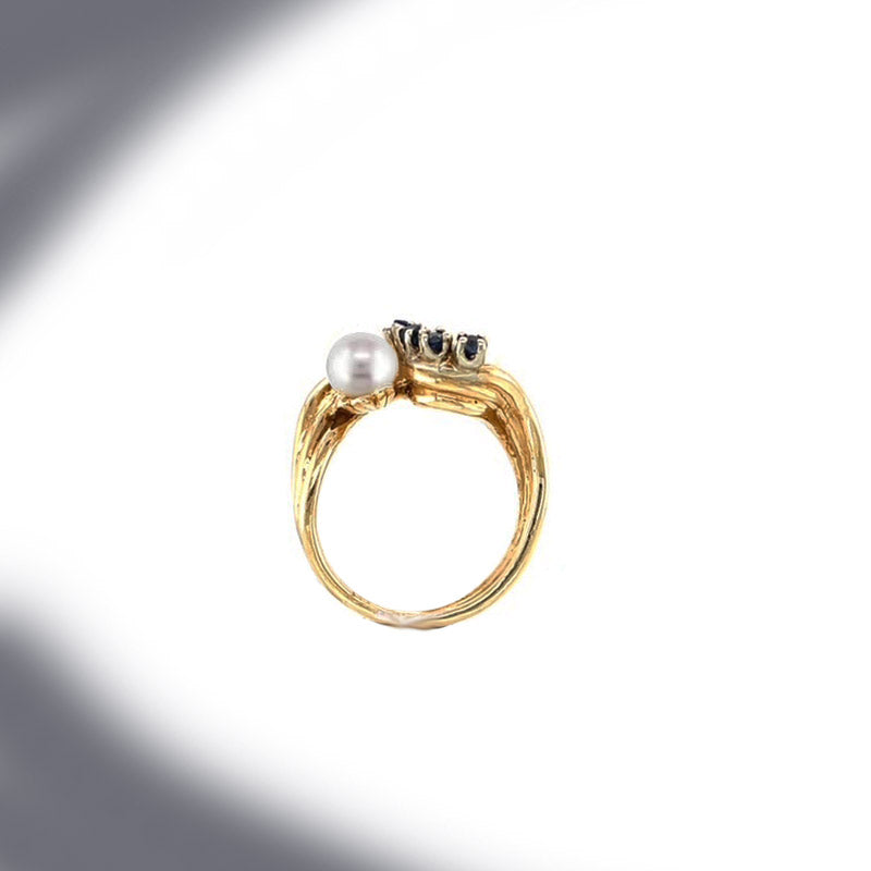 Estate 14K Yellow Gold Cultured Pearl and Sapphire Ring