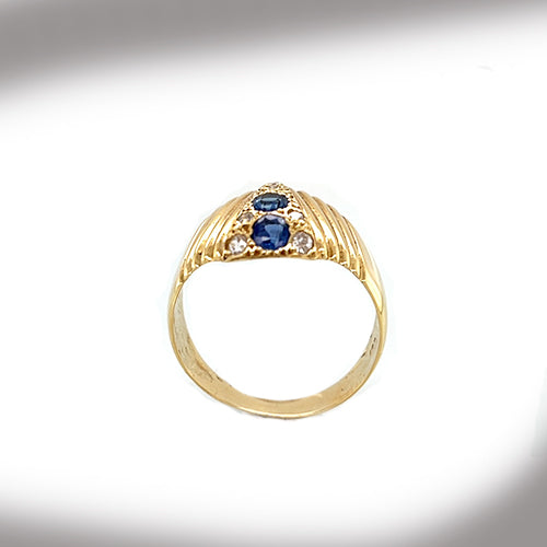 Estate 18k Yellow Gold Pinky Ring with Sapphires and Diamonds