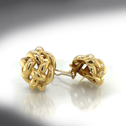 Estate 18K Yellow Gold Italian Basket Weave Earrings