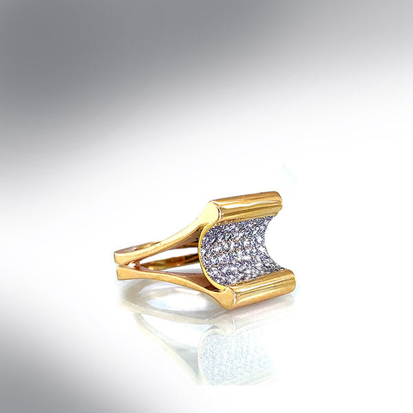 Estate 14Kt Yellow Gold Diamond Pave Set One-Of-A-Kind Ring