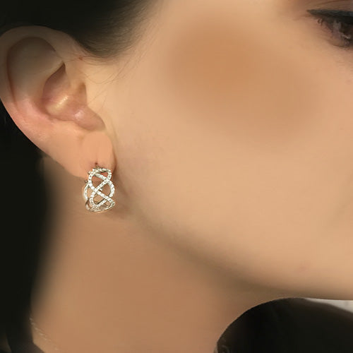 18 karat white gold, 0.50 total carat weight, diamond lattice design, hoop estate earrings