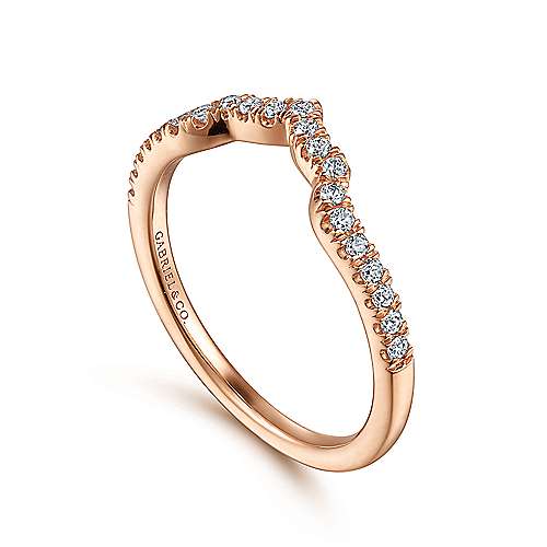 14 karat rose gold and diamond pave curved ring by Gabriel and Co