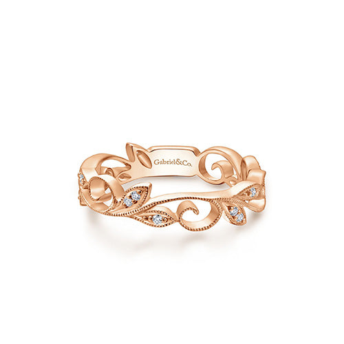 Gabriel & Co. 14k Gold Nature Inspired Gold Stackable Diamond Ring