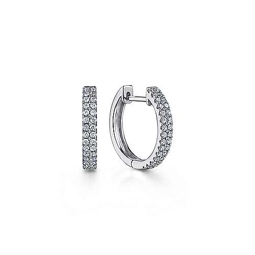 Gabriel & Co. 14K White Gold 10mm Diamond Classic Huggies front and side angle