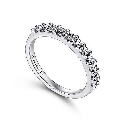 14 karat white gold, 11 diamond line, stackable ring from gabriel and co. 