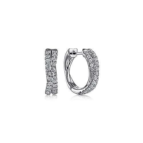 Gabriel & Co. 14K White Gold Twisted Huggies front view