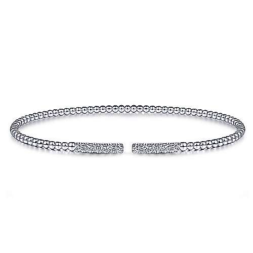 14 karat white gold bujukan bead cuff bracelet with diamond pave bars by Gabriel & Co