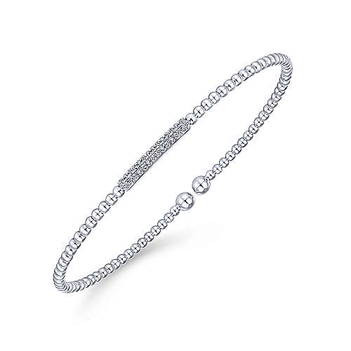 14 karat white gold bujukan bead cuff bracelet with diamond bar by gabriel and co
