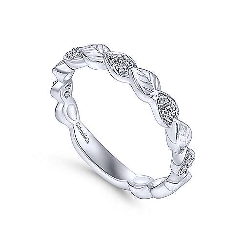 Gabriel & Co. 14K White Gold Leaf Stackable Diamond Ring back side view