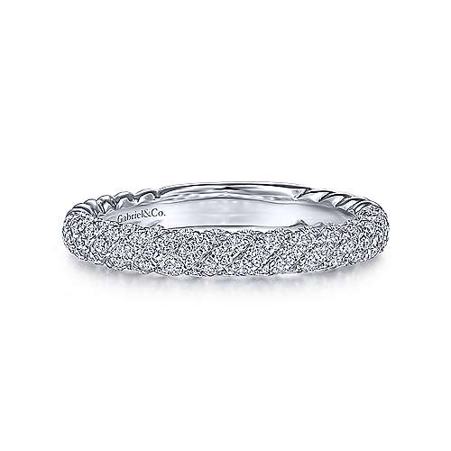 14 karat white gold, diamond pave, twisted stackable ring from gabriel and co. 