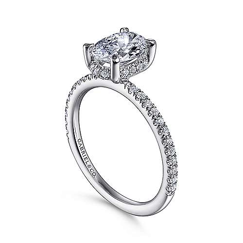 14K White Gold Hidden Halo Oval Diamond Engagement Ring by gabriel & co. Centre stone not included.