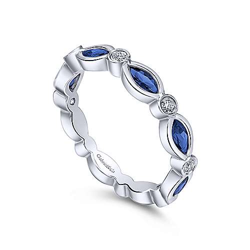 14K White Gold Marquise Sapphire and Round Diamond Stackable Ring by Gabriel & Co