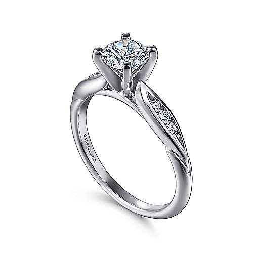 Gabriel & Co. White Gold Round Diamond Engagement Ring front side view