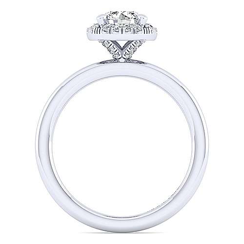 14K White Gold Round Halo Diamond Engagement Ring by Gabriel & Co. Centre stone not included.