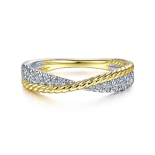 Gabriel & Co. 14K White-Yellow Gold Twisted Diamond Anniversary Band front view