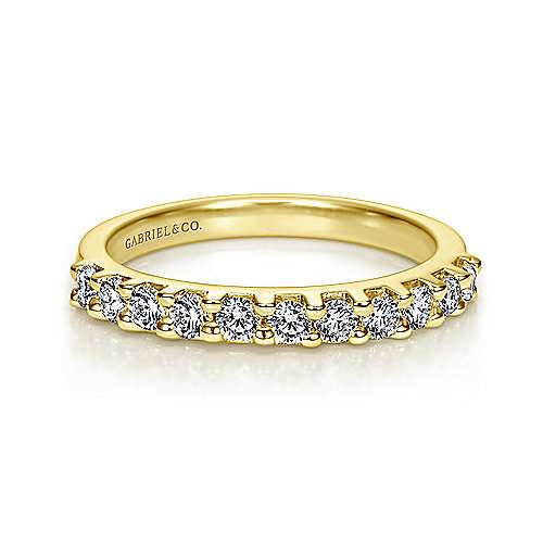 14 karat yellow gold, 11 diamond line, stackable ring from gabriel and co. 