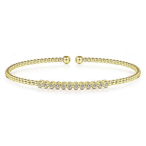 14K Yellow Gold Bujukan Bead & Bezel Set Diamond Stations Cuff Bracelet by Gabriel & Co