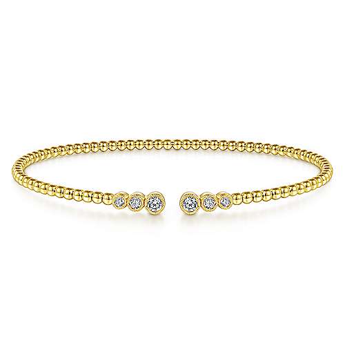 Gabriel & Co 14K Yellow Gold Bujukan Bead & Bezel Set Diamonds Split Cuff Bracelet