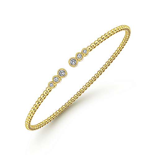 Gabriel & Co 14K Yellow Gold Bujukan Bead & Bezel Set Diamonds Split Cuff Bracelet