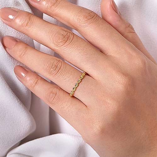 Gabriel & Co. 14K Yellow Gold Oval Stackable Ring on woman's hand