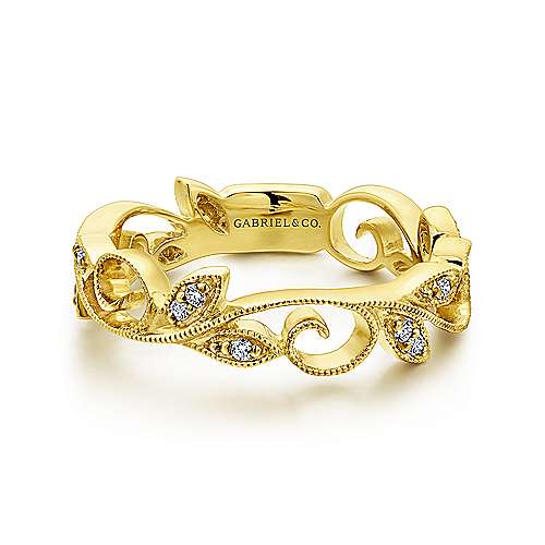 Gabriel & Co. 14k Gold Nature Inspired Gold Stackable Diamond Ring