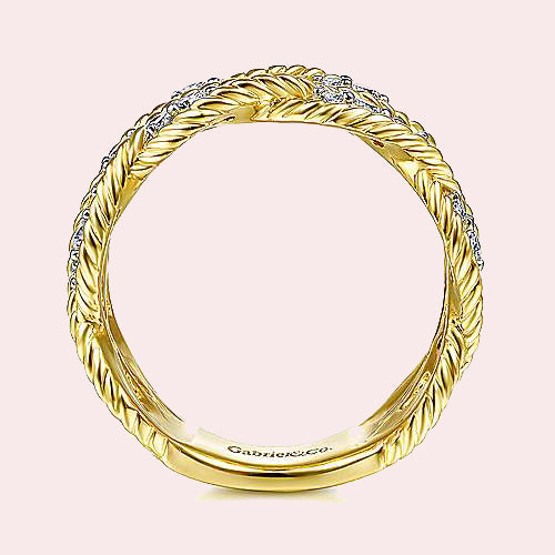 Gabriel & Co. 14K Yellow Gold Twisted Braided Diamond Wide Band Ring