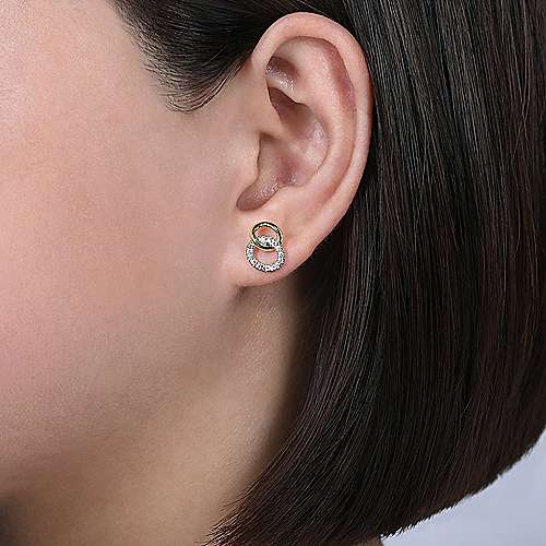 14K Yellow & White Gold Interlocking Links Diamond Stud Earrings by Gabriel & Co
