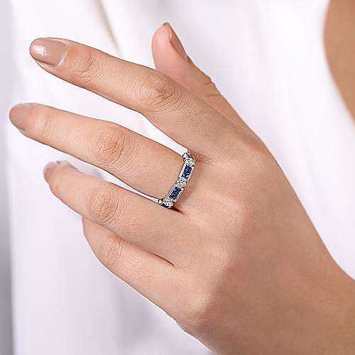 Gabriel & Co. 14k White Gold Blue Princess Sapphire & Diamond Eternity Ring