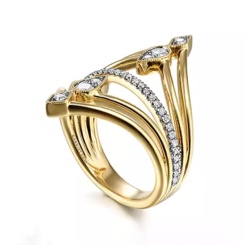 Gabriel & Co. 14K Yellow Gold Multi Row Diamond Chevron Ring