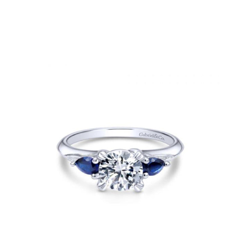 Gabriel & Co. 14K White Gold Three Stone Sapphire and Diamond Engagement Ring