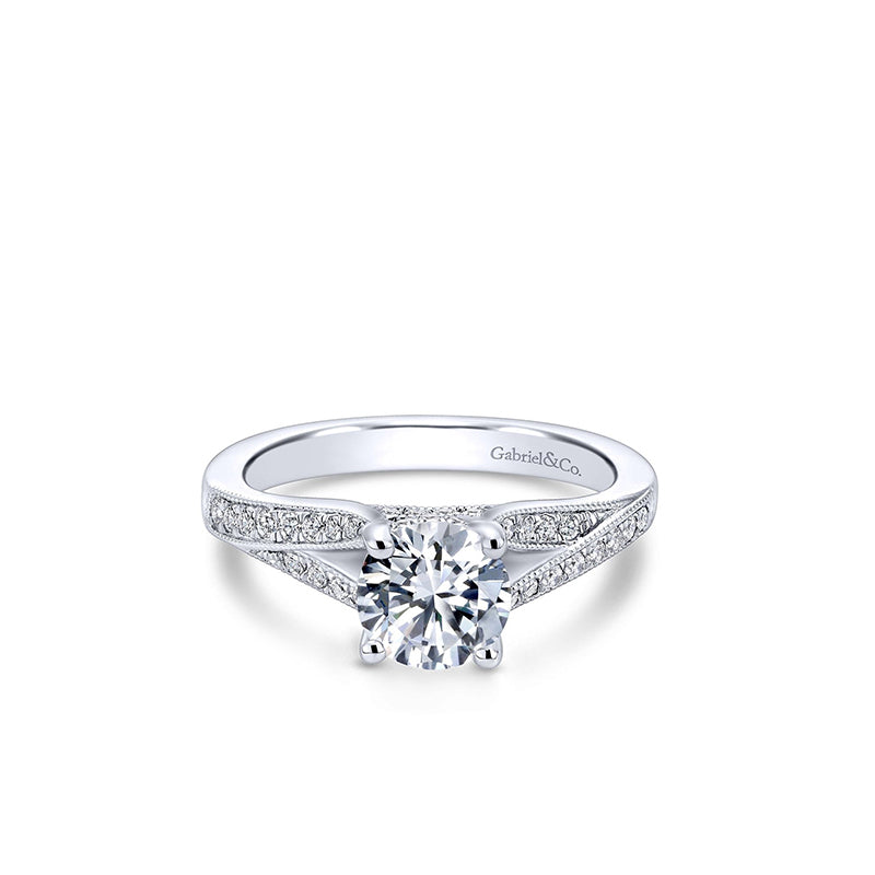 Gabriel & Co. 14K White Gold Pave Split Shank Round Diamond Engagement Ring