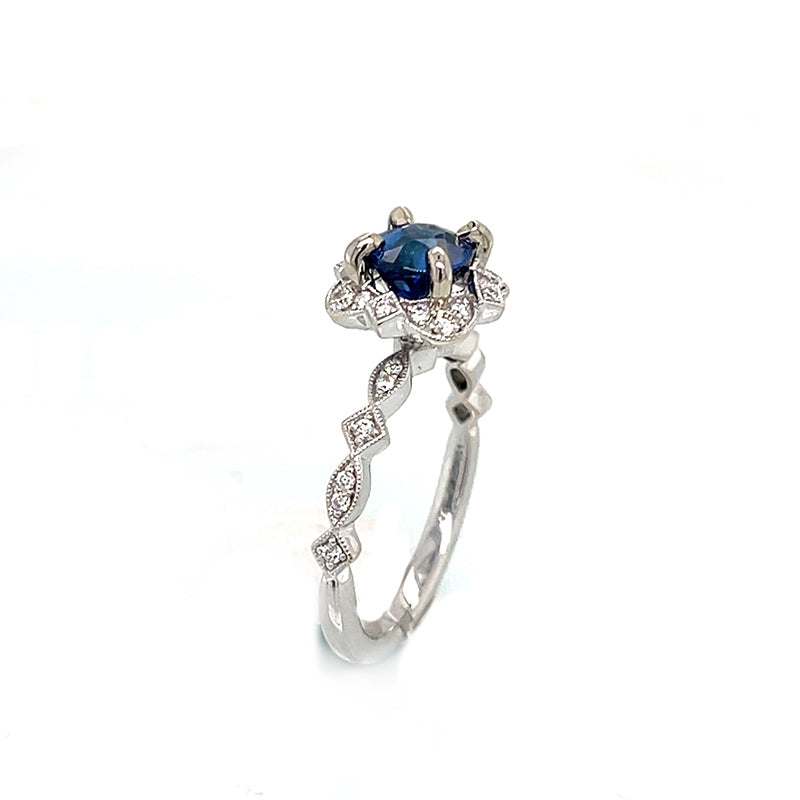 Gabriel & Co Sapphire Floral Ring 001-200-01860 14KW | Hingham Jewelers |  Hingham, MA