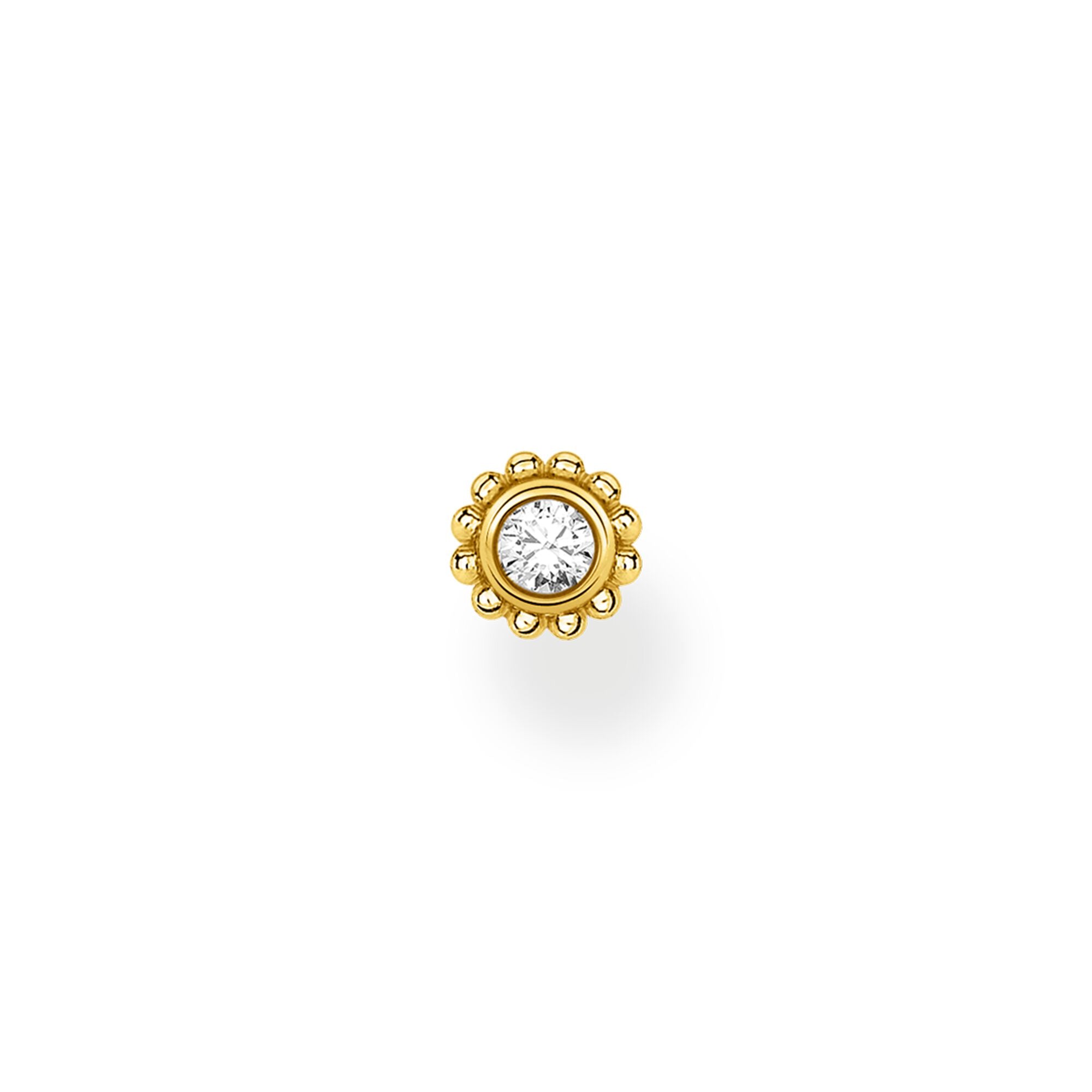 Thomas Sabo, Sterling Silver, Yellow Gold Plated, Cubic Zirconia, Flower, Single Earring Stud, Push backing, Ottawa