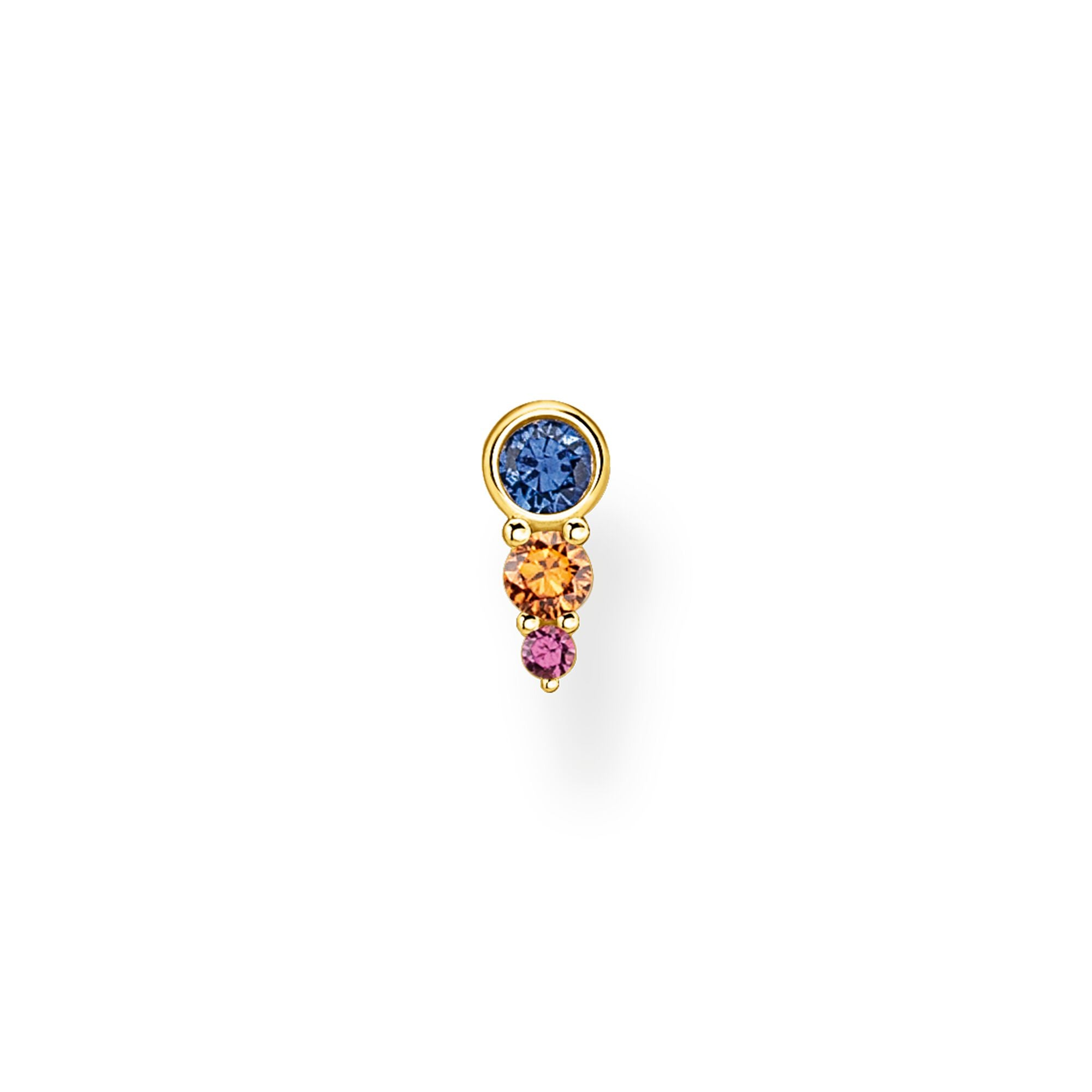 Thomas Sabo, Sterling Silver, Yellow Gold Plated, Cubic Zirconia, Three Colour Stone, Multi Colour, Single Earring Stud, Push backing, Ottawa
