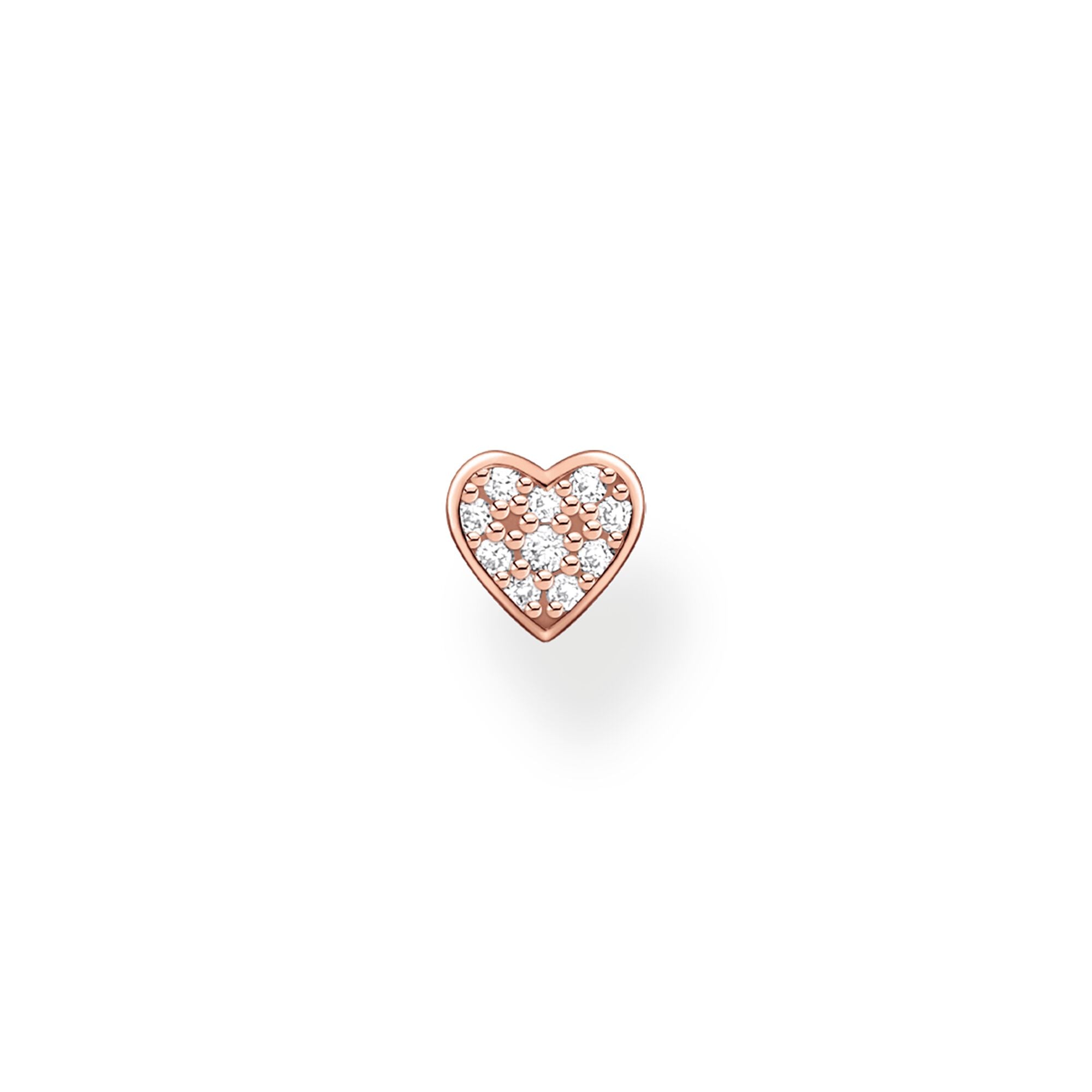 Thomas Sabo, Sterling Silver, Rose Gold Plated, Cubic Zirconia, Pave, Heart, Single Earring Stud, Push backing, Ottawa