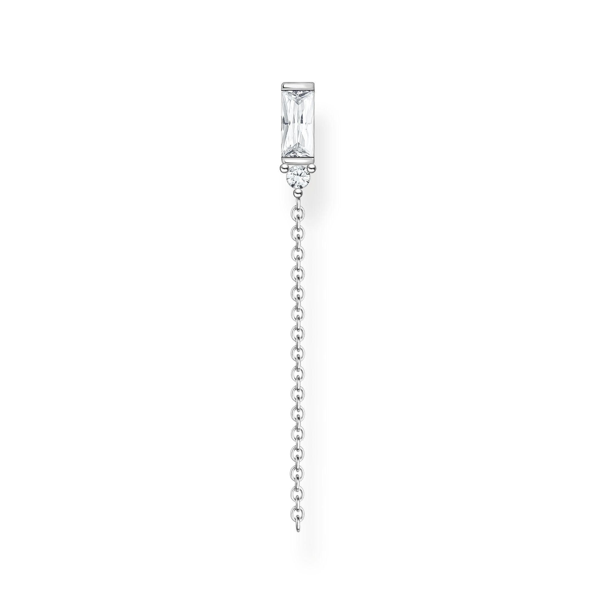 Thomas Sabo sterling silver baguette cz and chain dangle single earring