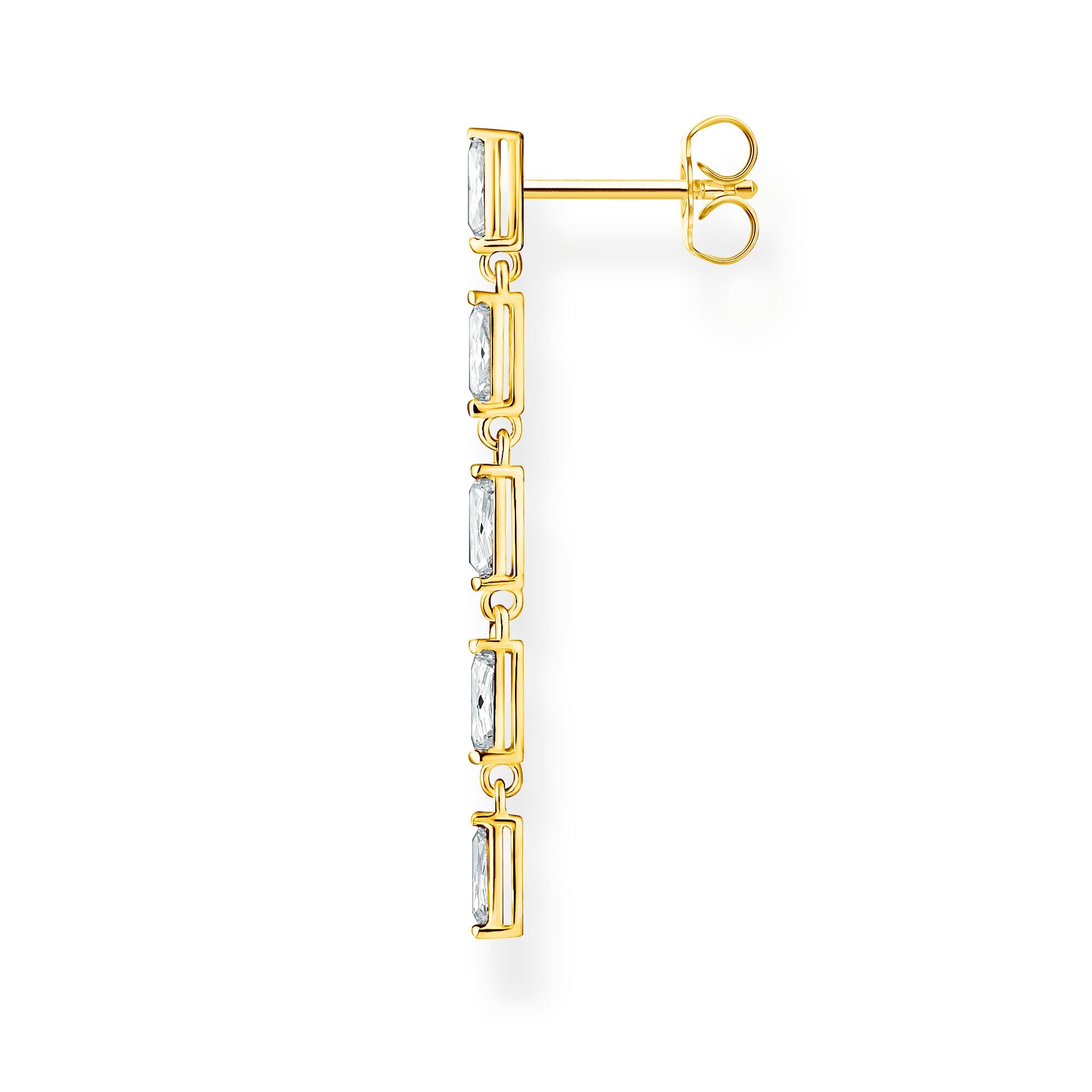 Thomas Sabo 18k yellow gold plated sterling silver, 5 white baguette cz dangle, single stud earring