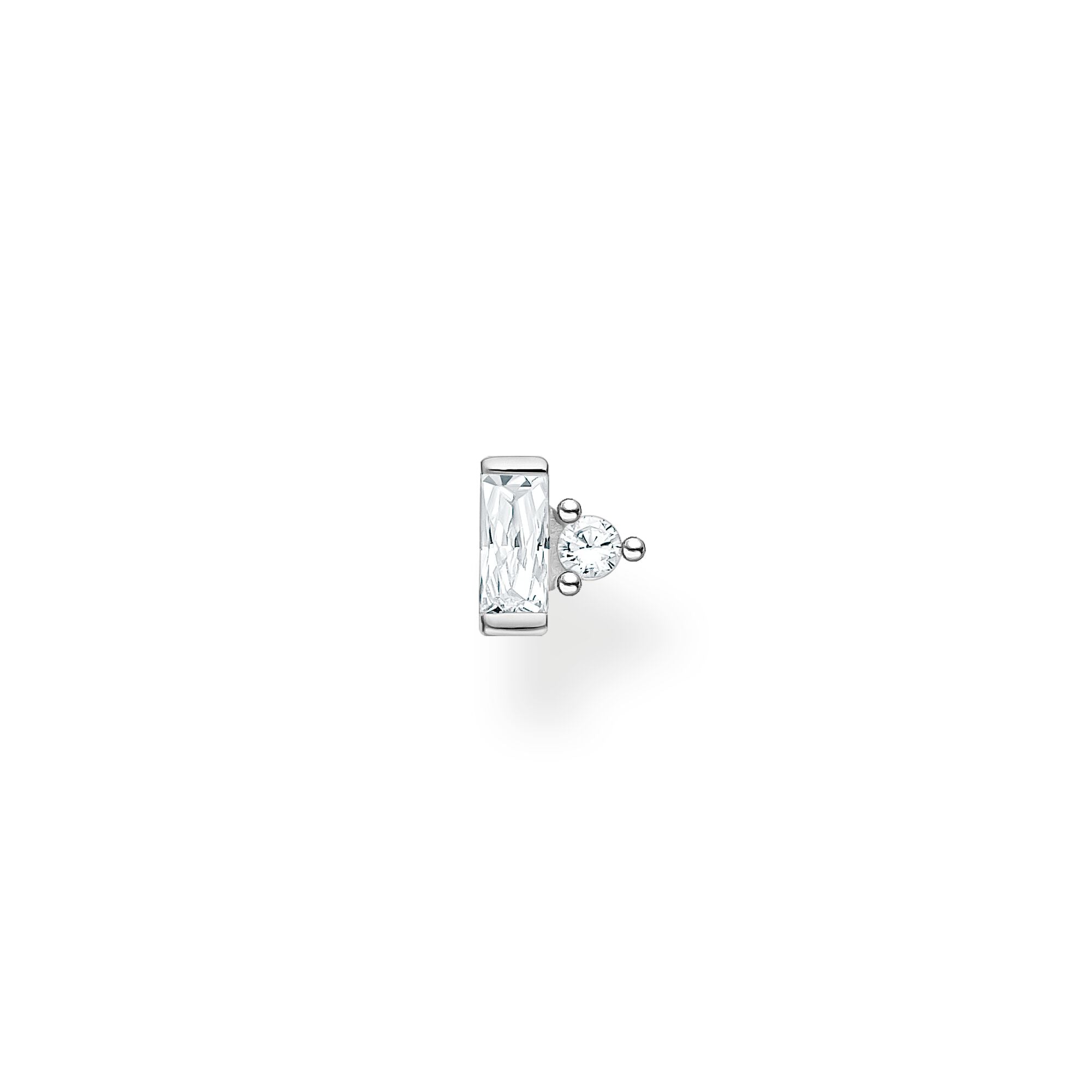 Thomas Sabo sterling silver and white baguette stone with round stone accent, single stud earring