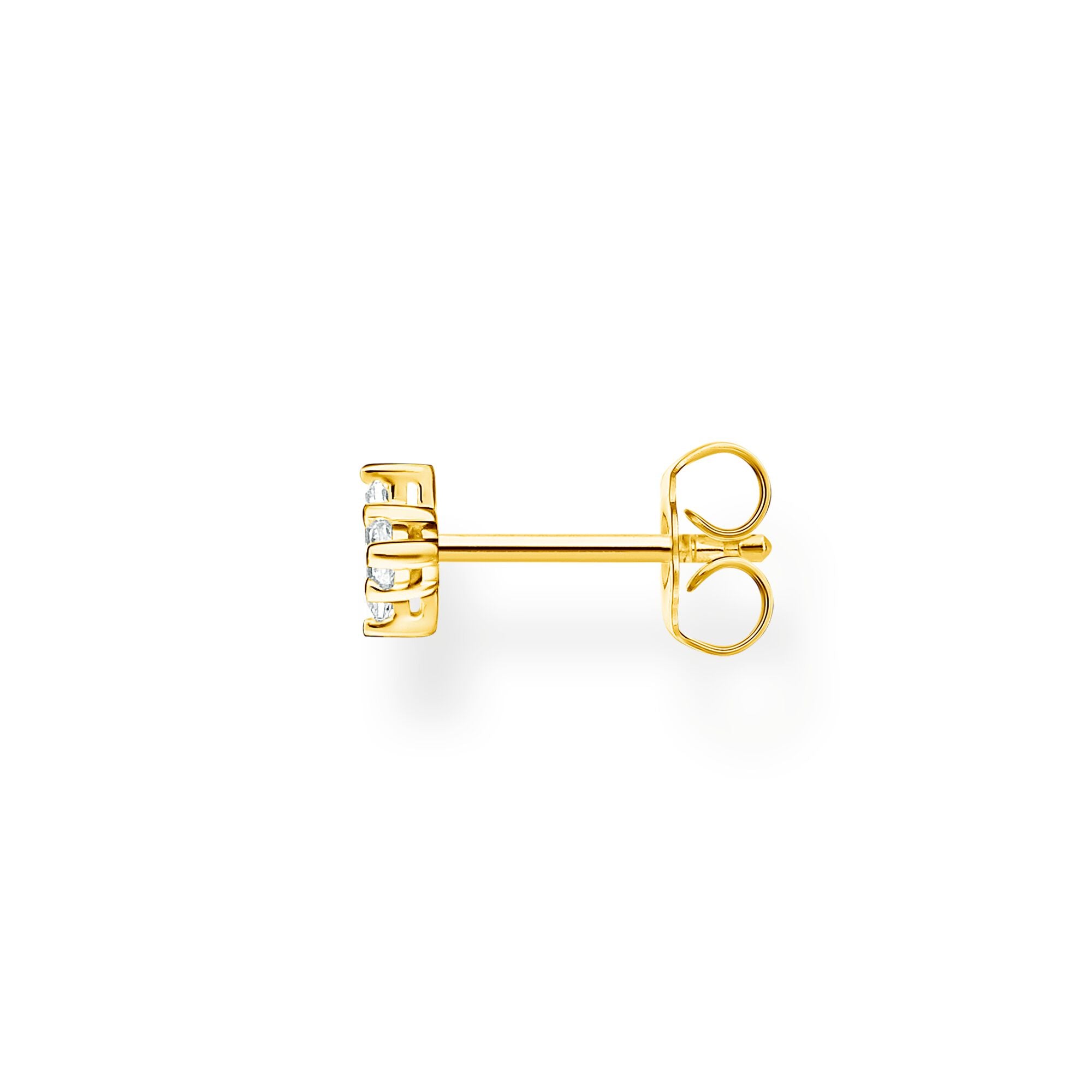 Thomas Sabo 18k yellow gold plated sterling silver and white baguette stone with round stone accent, single stud earring