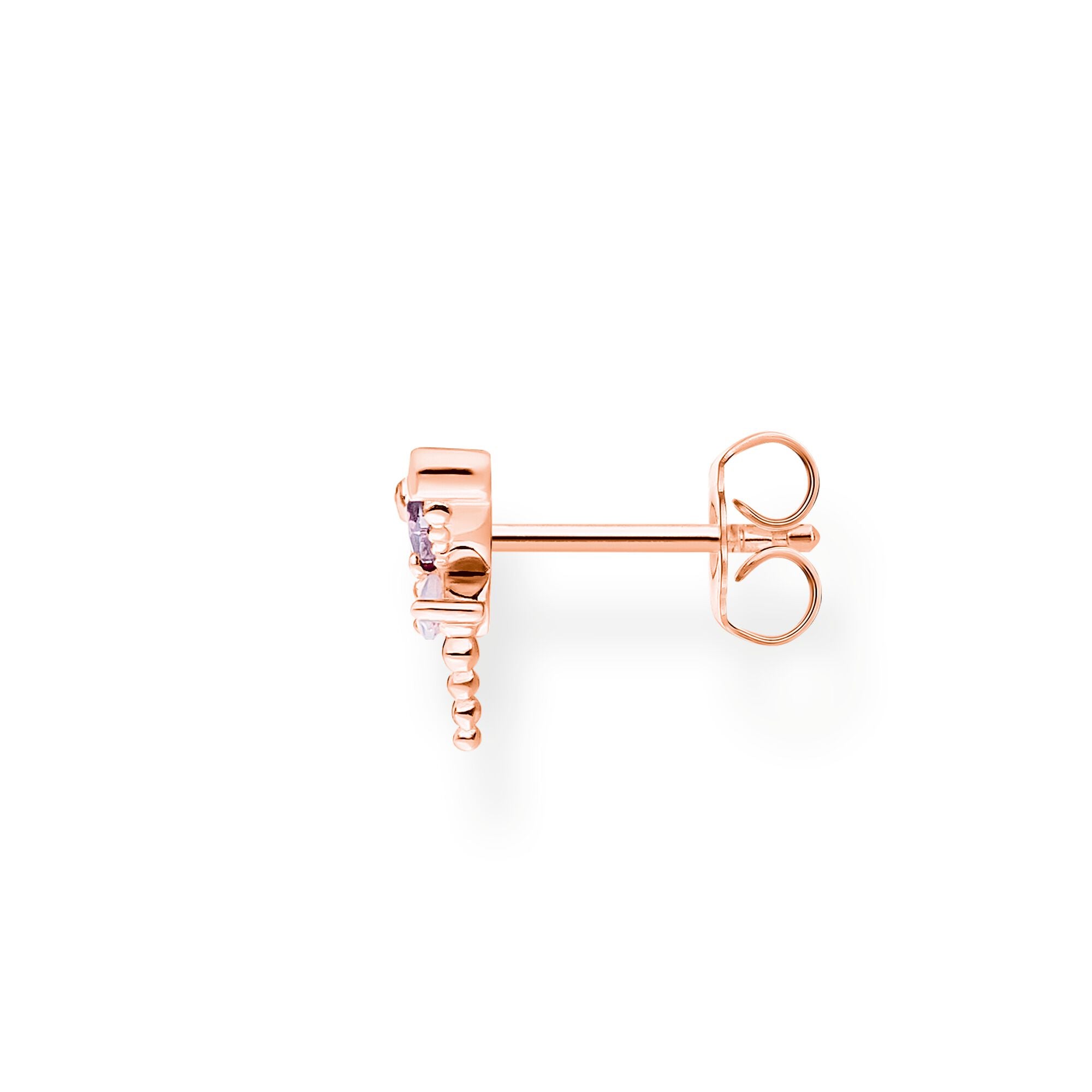 Thomas Sabo sterling silver 18k rose gold plated, pink stone dragonfly single stud earring