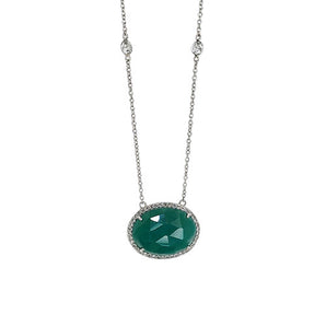 Petit Bijoux Designer Sterling Silver And Genuine Green Oval Chalcedony Pendant